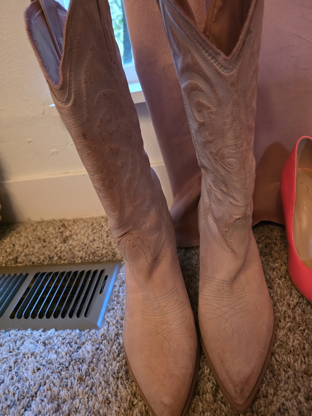Steve Madden Pointed-Toe Mid-Calf Western Boots in Blush Pink